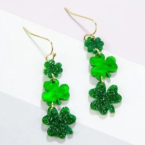 St.Patrick's Day Patrick Glitter Acrylic Green Clover Earrings